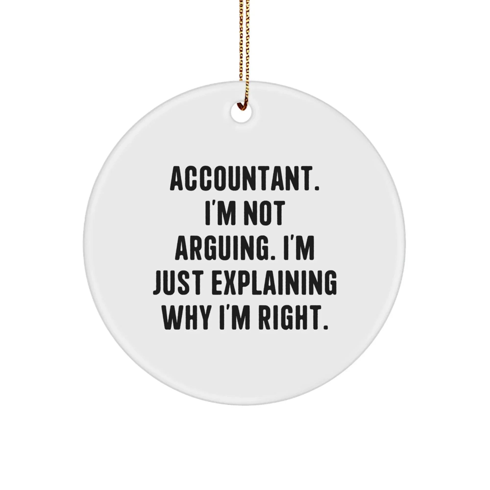 Funny Accountant Gifts from Family for Men, Christmas Unique Circle Ornament 'I'm Not Arguing. I'm Just Explaining Why I'm Right.'