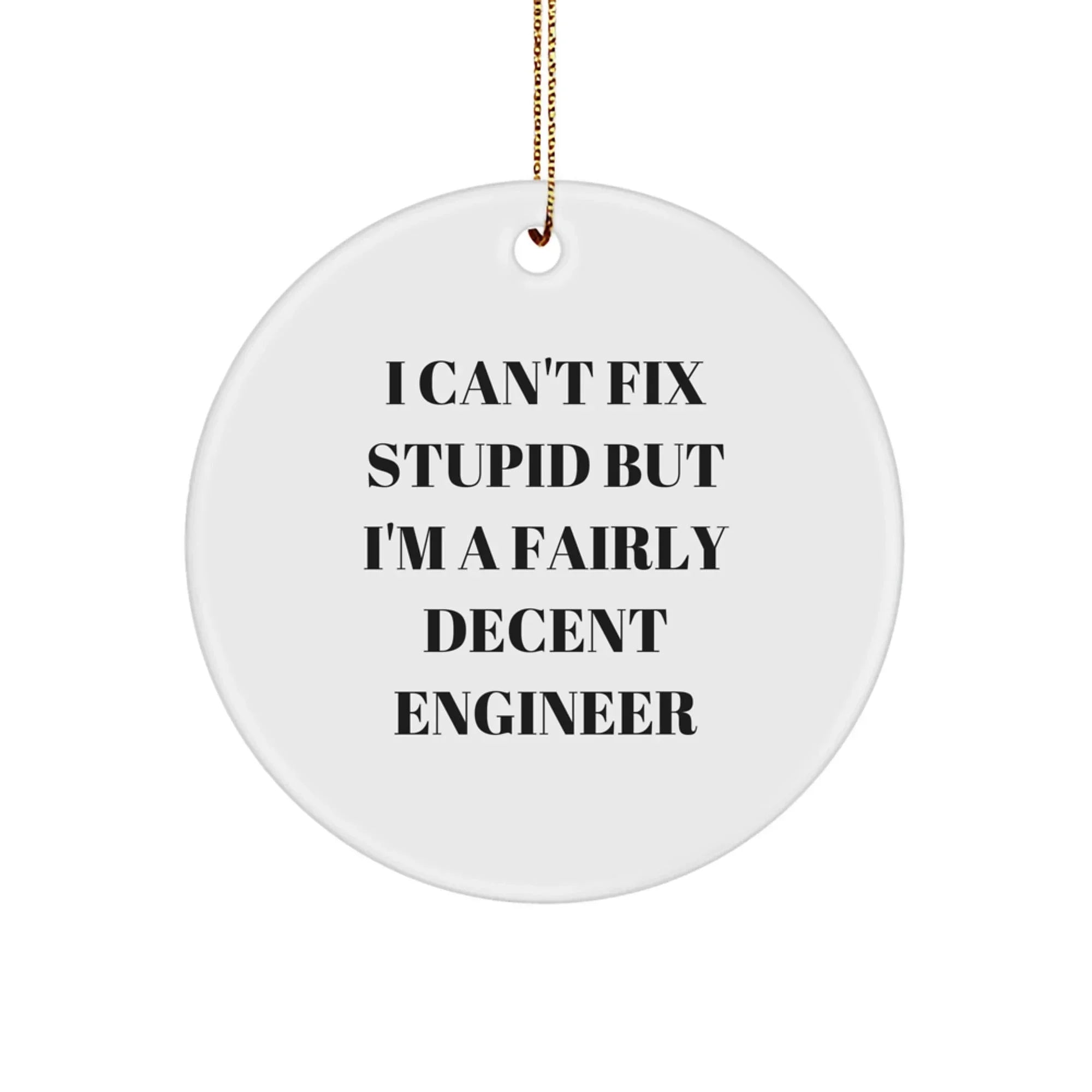 Funny Engineer Gifts from Coworkers for Men, Christmas Unique Circle Ornament with 'I Can't Fix Stupid But I'm A Fairly Decent Engineer' Quote