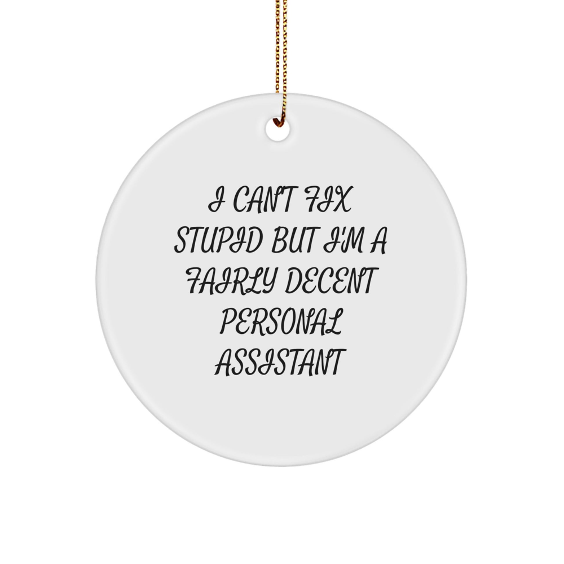 Funny Personal Assistant Gifts from Men - 'I Can't Fix Stupid But I'm A Fairly Decent Personal Assistant' Circle Ornament for Christmas Unique Gifts for Friends Coworkers Family - Image 1