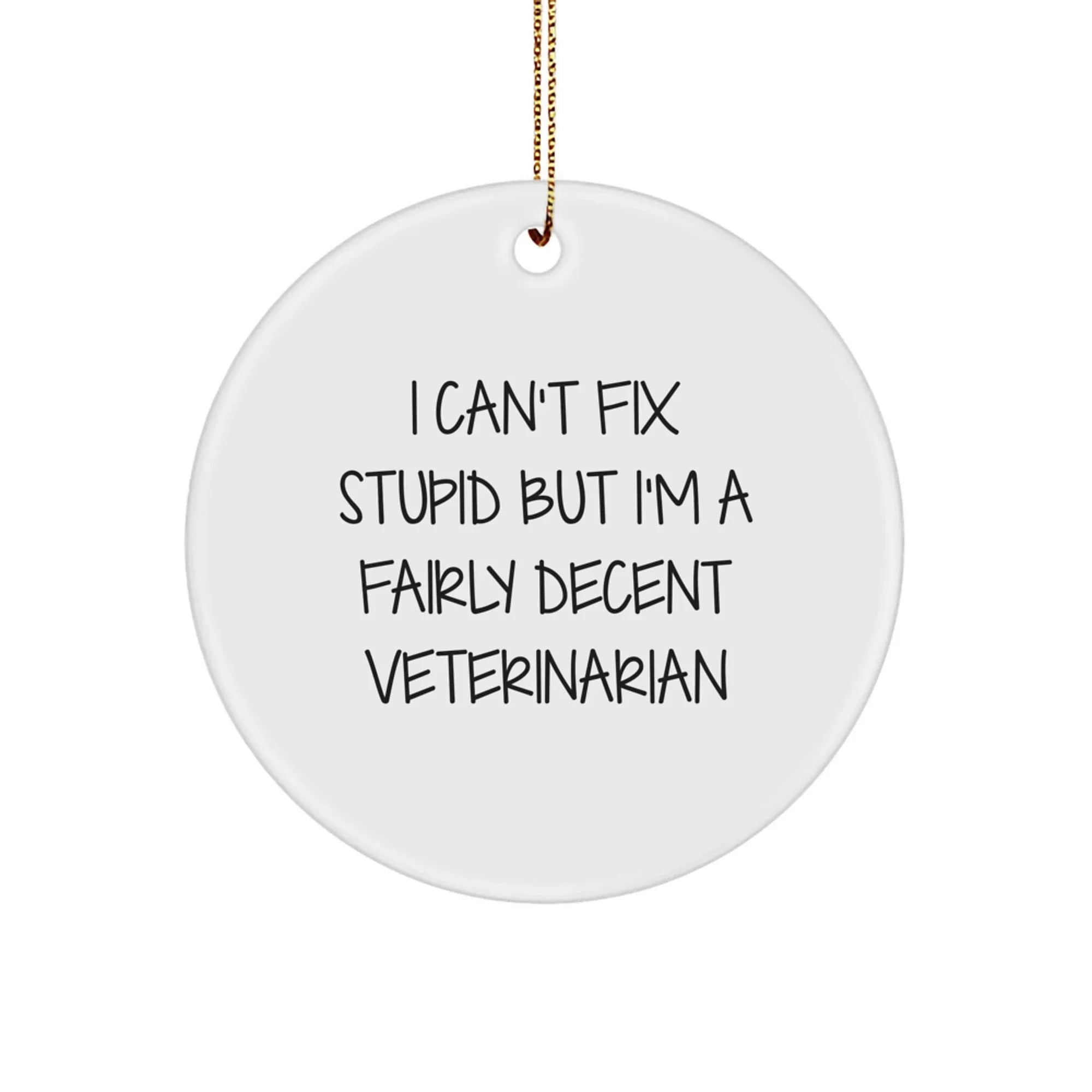 Funny Veterinarian Gifts from Friends for Christmas Unique Circle Ornament 'I Can't Fix Stupid'