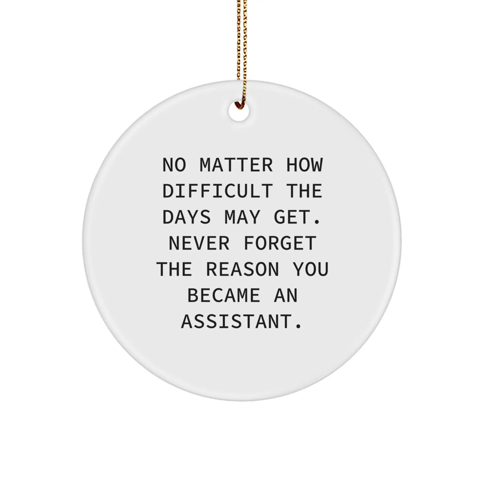 Funny Assistant Christmas Unique Gifts from Friends, Women, or Family - 'No Matter How Difficult The Days May Get Never Forget The Reason You Became An Assistant' Circle Ornament - Image 1