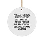Funny Inspirational Quotes for Game Wardens - Gifts from Friends for Men, Women, and Family - Circle Ornament for Christmas Unique Gifts