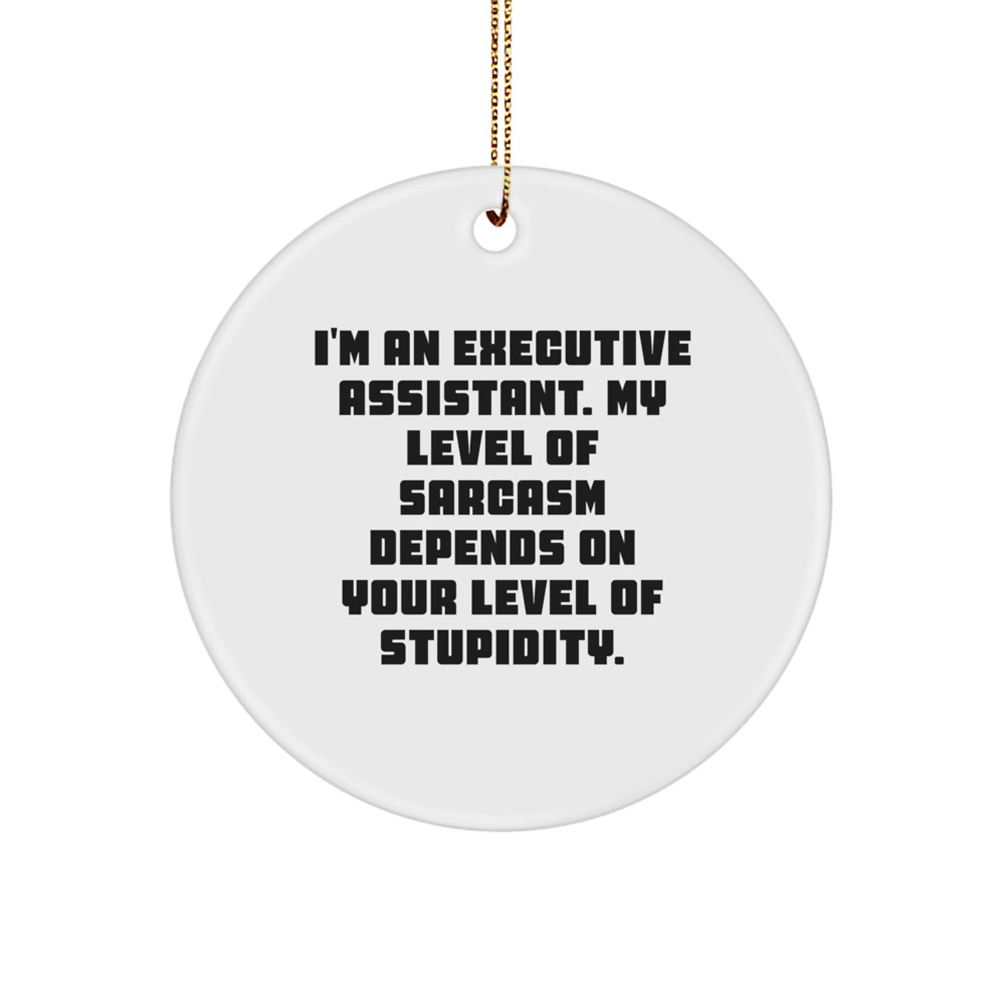 Funny Executive Assistant Gifts from Friends - 'I'm An Executive Assistant. My Level Of Sarcasm Depends On Your Level Of Stupidity.' Christmas Unique Circle Ornament for Men Women Coworkers Family