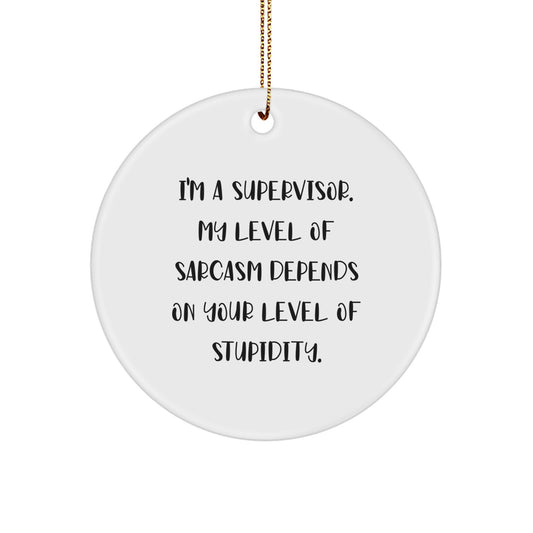 Funny Supervisor Gifts for Men from Coworkers - 'I'm A Supervisor My Level Of Sarcasm Depends On Your Level Of Stupidity' Christmas Unique Gifts, Circle Ornament for Boss, Friends, Family - Image 1