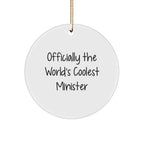 Funny Minister Gifts for Christmas, Officially The World's Coolest Minister Circle Ornament for Men Women Friends Family, Gifts from Family for Minister
