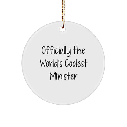 Funny Minister Gifts for Christmas, Officially The World's Coolest Minister Circle Ornament for Men Women Friends Family, Gifts from Family for Minister - Image 1