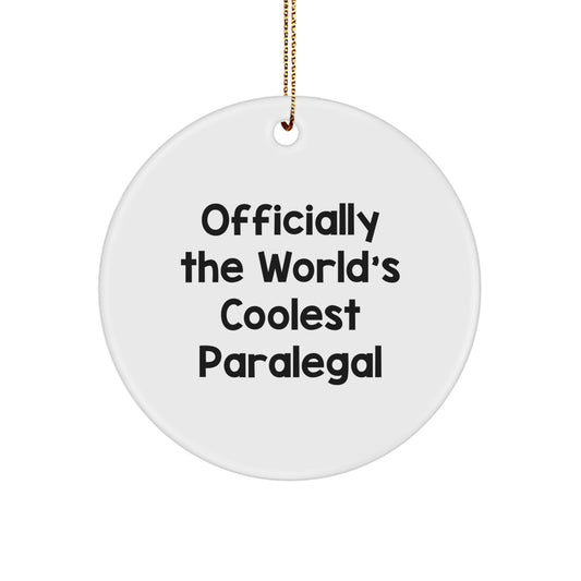 Funny Paralegal Christmas Unique Gifts for Women, 'Officially The World's Coolest Paralegal' Circle Ornament, Great Coworkers Gift from Friends - Image 1