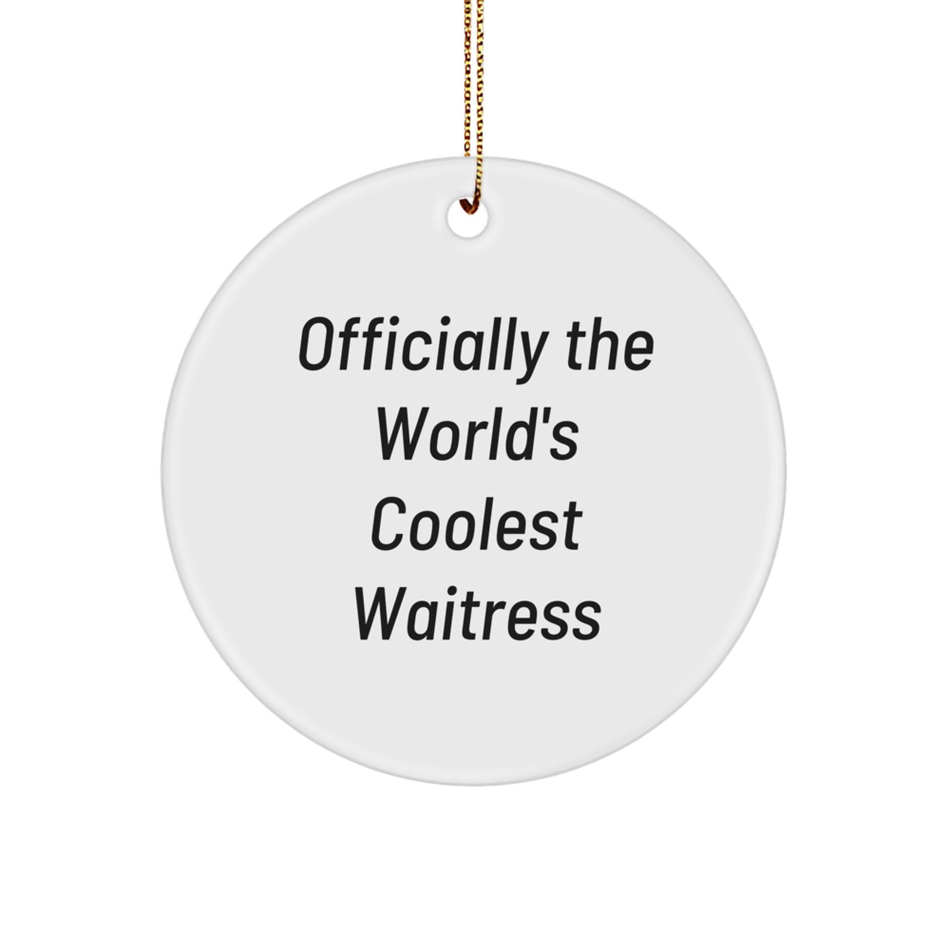 Funny Waitress Gifts for Friends from Men, Women, or Coworkers - Officially The World's Coolest Waitress Circle Ornament for Christmas Unique Gifts - Image 1