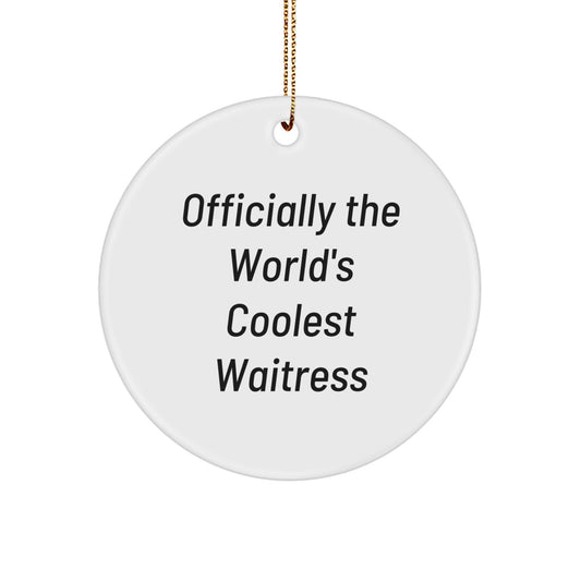 Funny Waitress Gifts for Friends from Men, Women, or Coworkers - Officially The World's Coolest Waitress Circle Ornament for Christmas Unique Gifts - Image 1