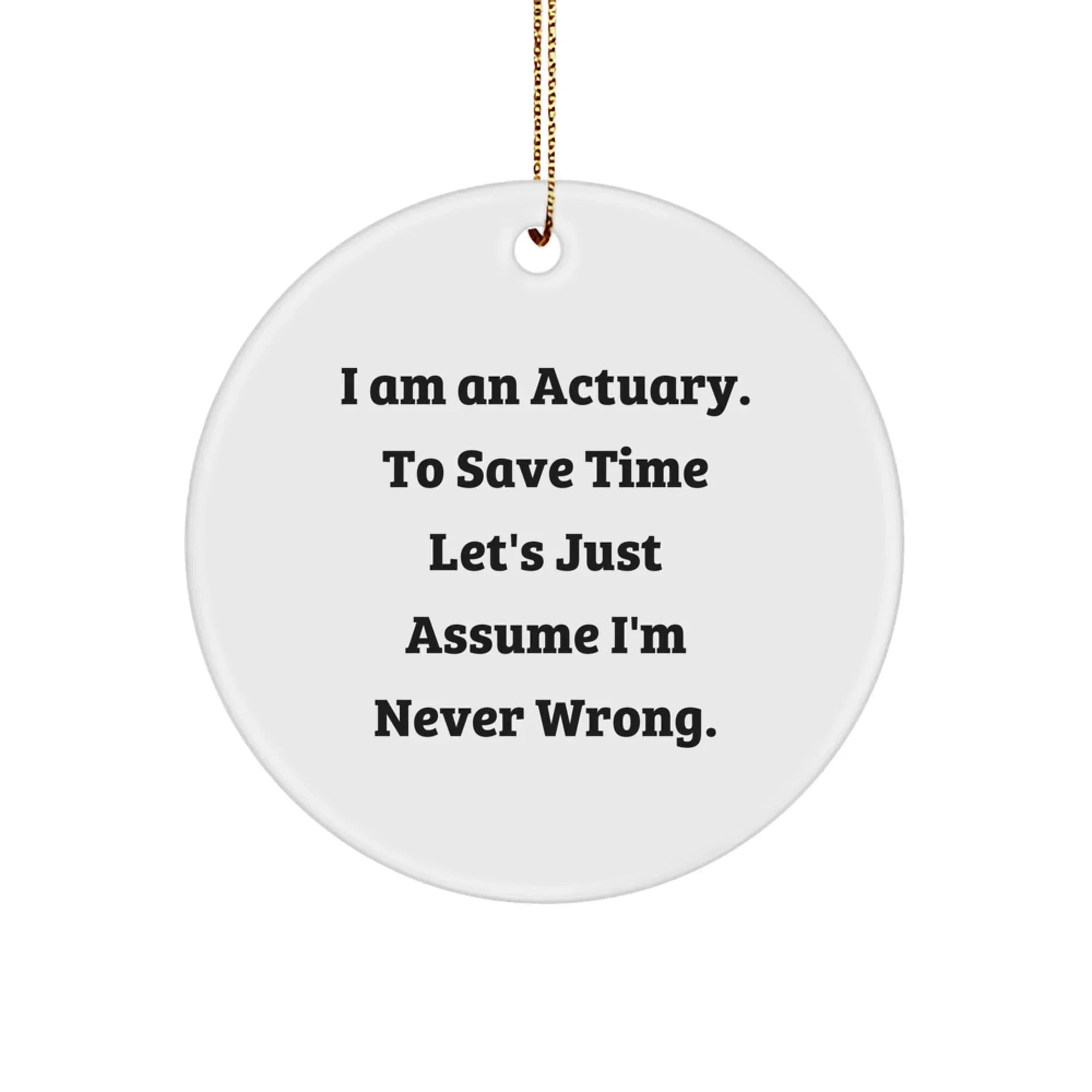 Funny Actuary Gifts from Friends, Unique Circle Ornament, Christmas Unique Gifts for Actuaries, I'm Never Wrong
