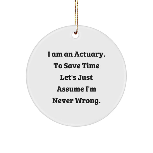 Funny Actuary Gifts from Friends, Unique Circle Ornament, Christmas Unique Gifts for Actuaries, I'm Never Wrong - Image 1