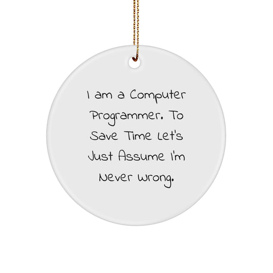 Funny Computer Programmer Gifts for Men, Christmas Unique Circle Ornaments, I'm Never Wrong Quote, Gifts from Friends for Family - Image 1