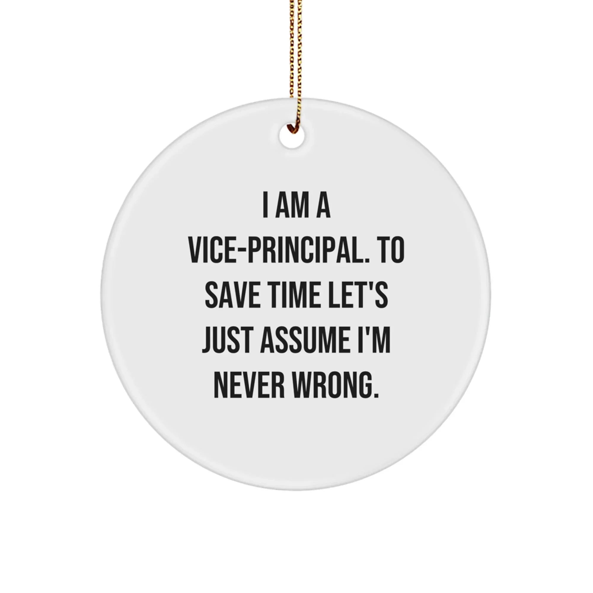Funny Vice-principal Gifts for Men - 'I Am A Vice-principal. To Save Time Let's Just Assume I'm Never Wrong.' Circle Ornament, Christmas Unique Gifts from Friends, Family, Coworkers