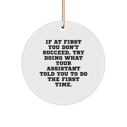 Funny Assistant Gifts from Friends for Christmas Unique Circle Ornament with If At First You Don't Succeed Quote - Image 1