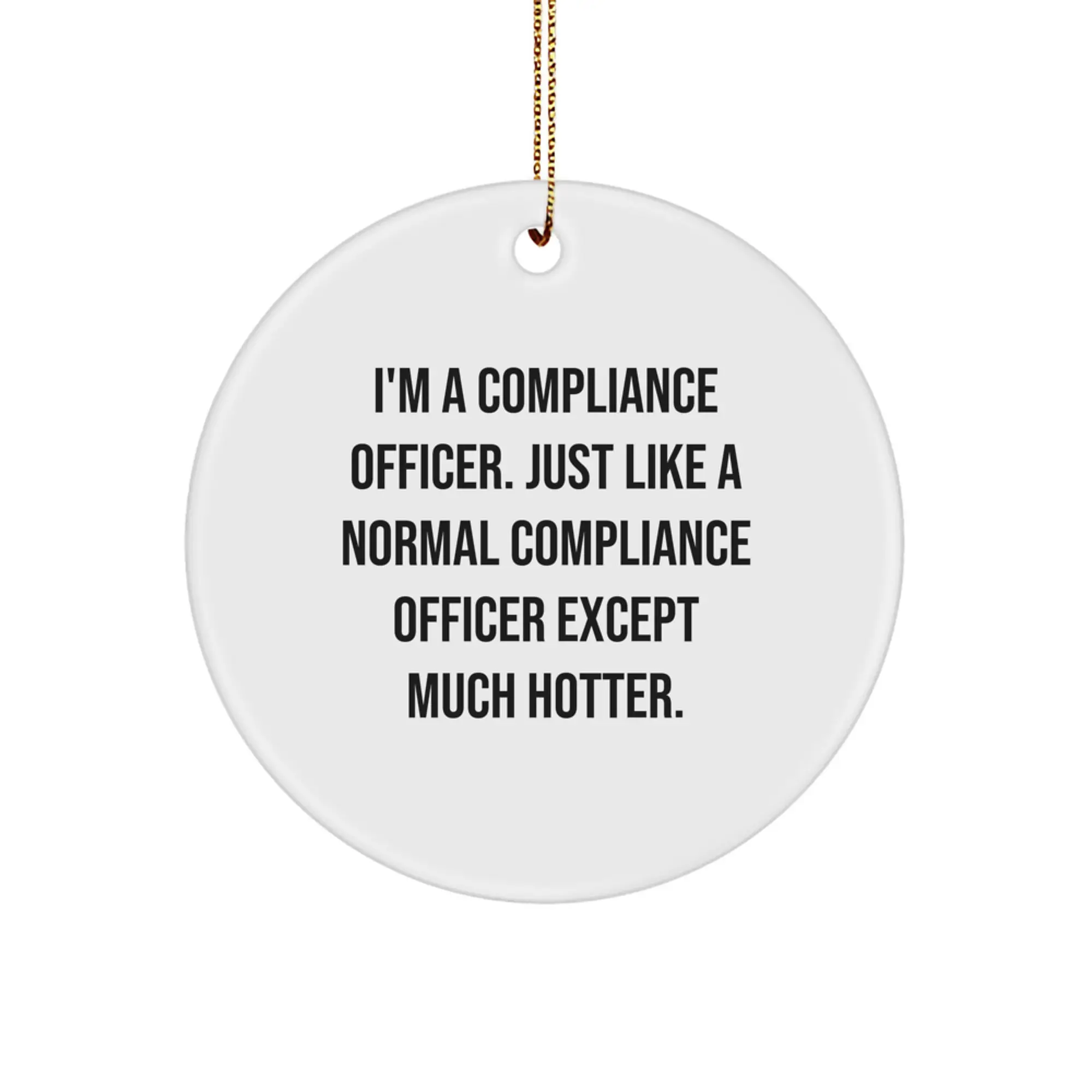 Compliance Officer Gifts for Men Funny Christmas Circle Ornament, Printed with Humor, Unique Compliance Officer Presents, Durable MDF, High-Gloss Finish, Ships with Gold Cord - Image 1