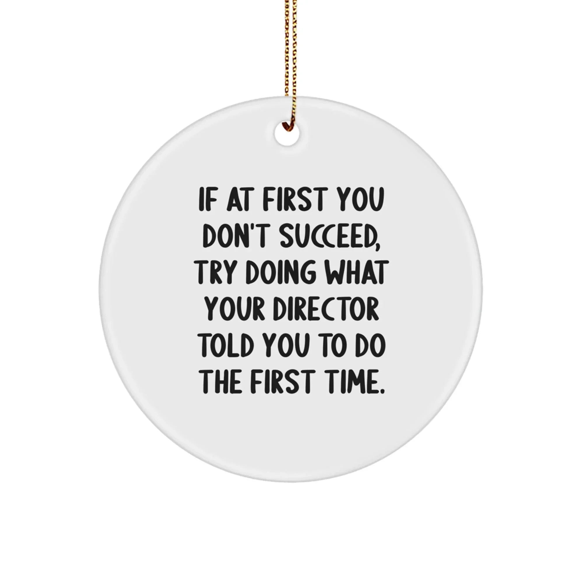 Funny Director Gifts from Friends for Christmas Unique Circle Ornament with 'If At First You Don't Succeed, Try Doing What Your Director Told You To Do The First Time' Quote