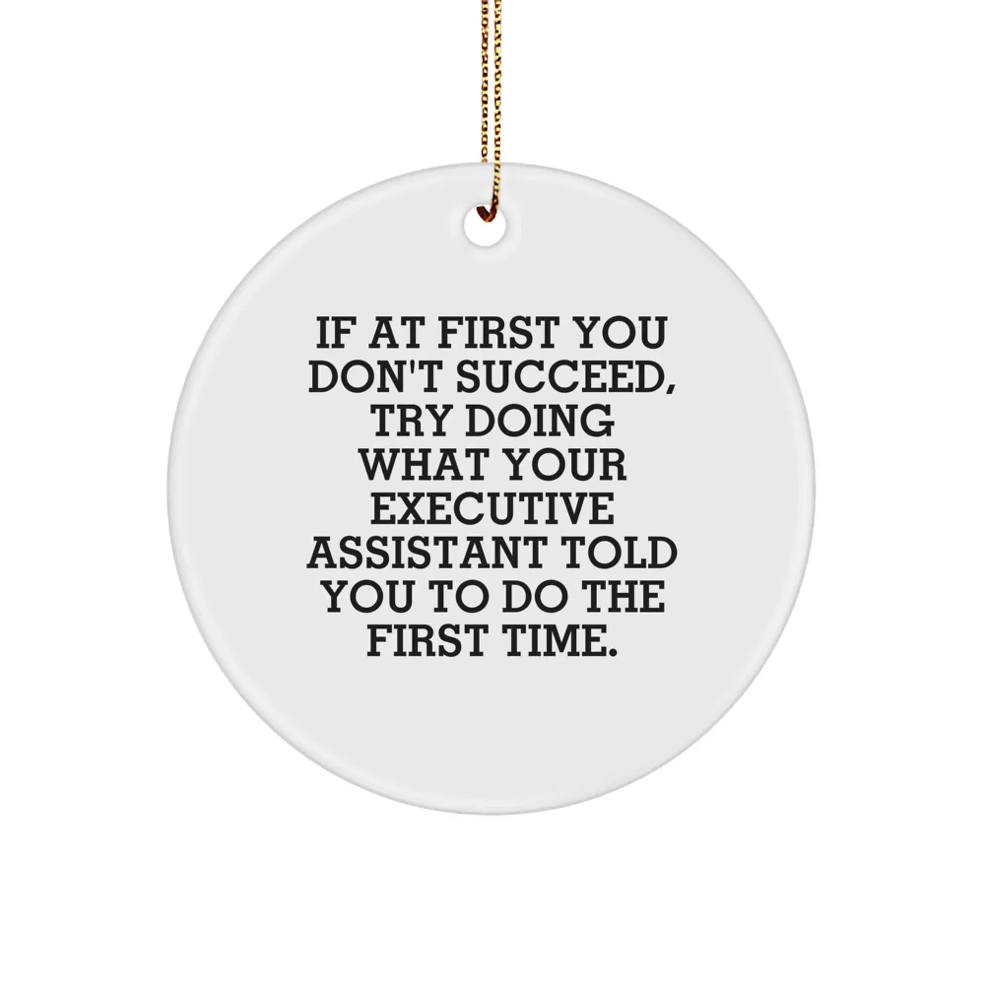 Funny Executive Assistant Gifts from Friends - If At First You Don't Succeed, Try Doing What They Told You, Cute Christmas Unique Ornaments Circle Shape MDF Wood