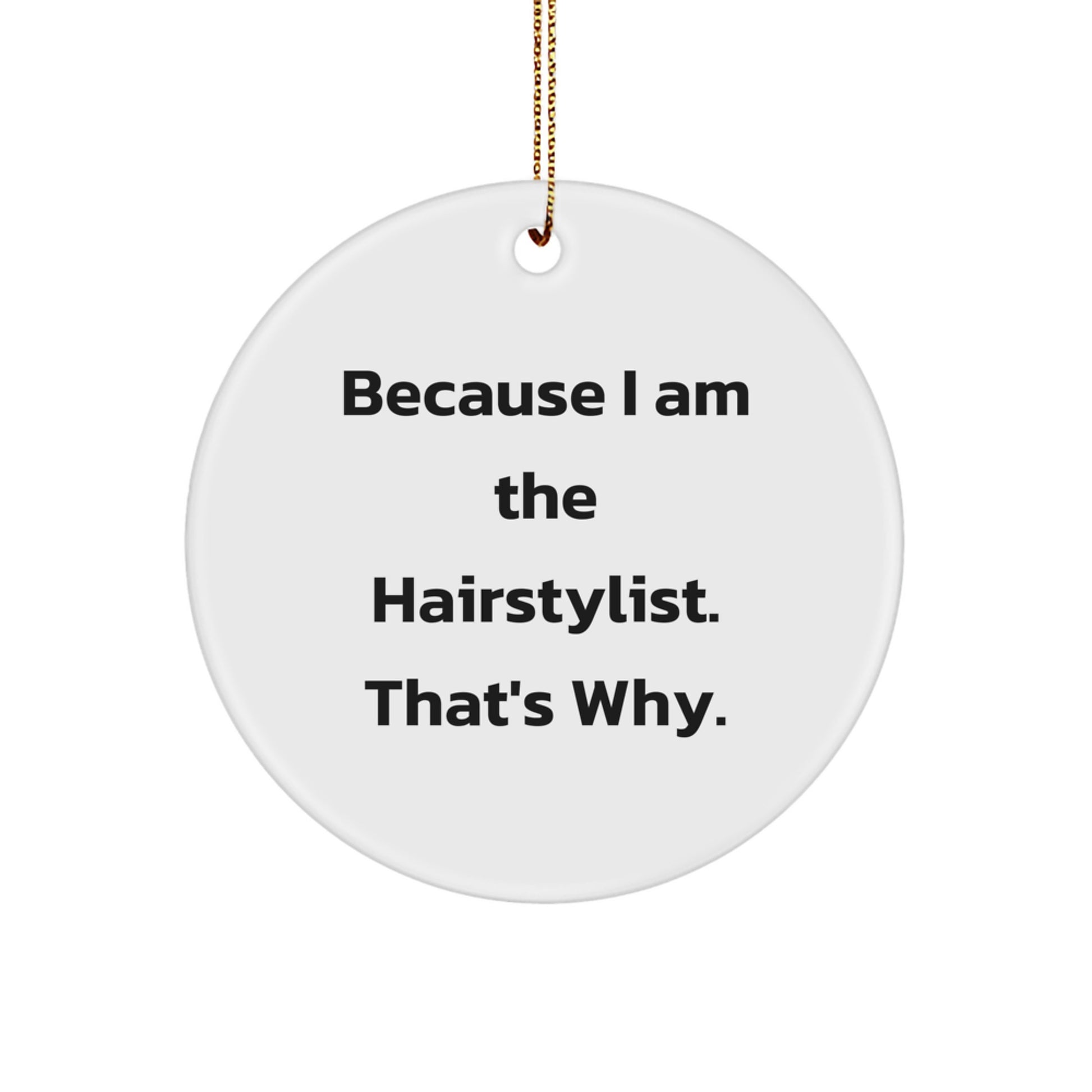 Funny Hairstylist Gifts from Friends for Hairstylists - Circle Ornament with Because I Am The Hairstylist That's Why Quote - Christmas Unique Gifts - Image 1