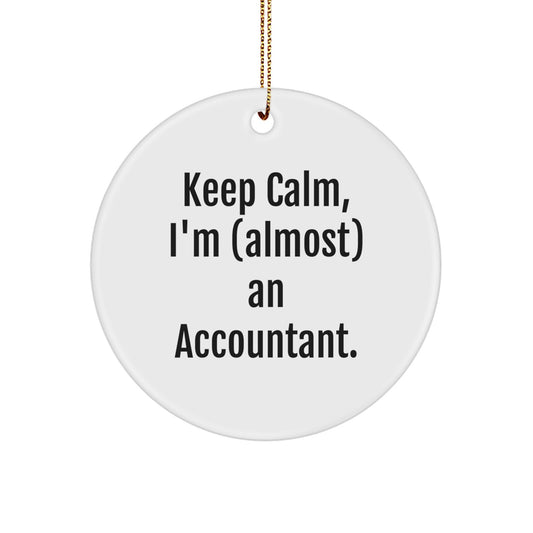 Funny Accountant Gifts for Men, Unique Christmas Circle Ornament 'Keep Calm, I'm (almost) An Accountant' from Friend or Family - Image 1
