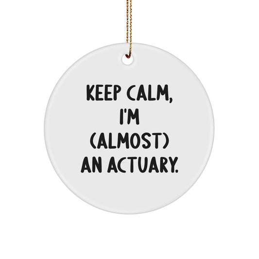 Funny Actuary Gifts for Men, Keep Calm I'm Almost an Actuary Ornament, Circle Shape Christmas Unique Gifts from Friends - Image 1