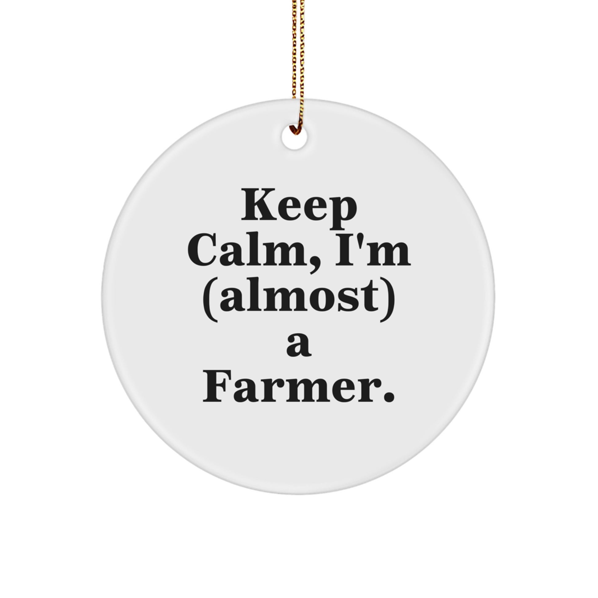 Funny Farmer Gifts for Men Women Friends Coworkers Family Christmas Unique Circle Ornament with 'Keep Calm I'm almost a Farmer' Quote - Image 1