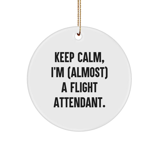 Funny Flight Attendant Gifts, Christmas Unique Circle Ornament, 'Keep Calm I'm almost a Flight Attendant', Gifts for Flight Attendants from Friends - Image 1
