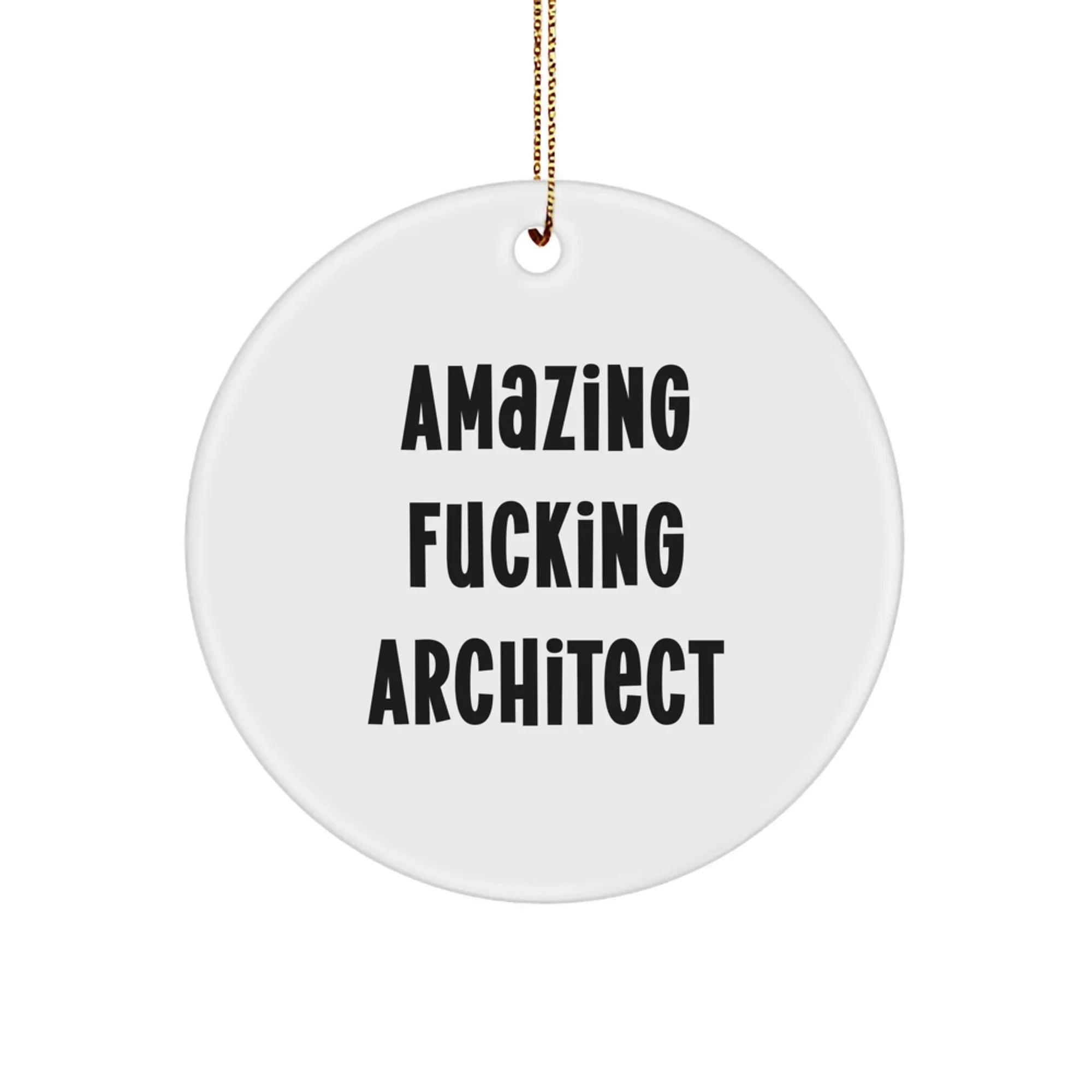 Funny Architect Circle Ornament, Gifts from Friends for Men, Women, or Coworkers, 'Amazing F--king Architect' Quote, Unique Christmas Decorations