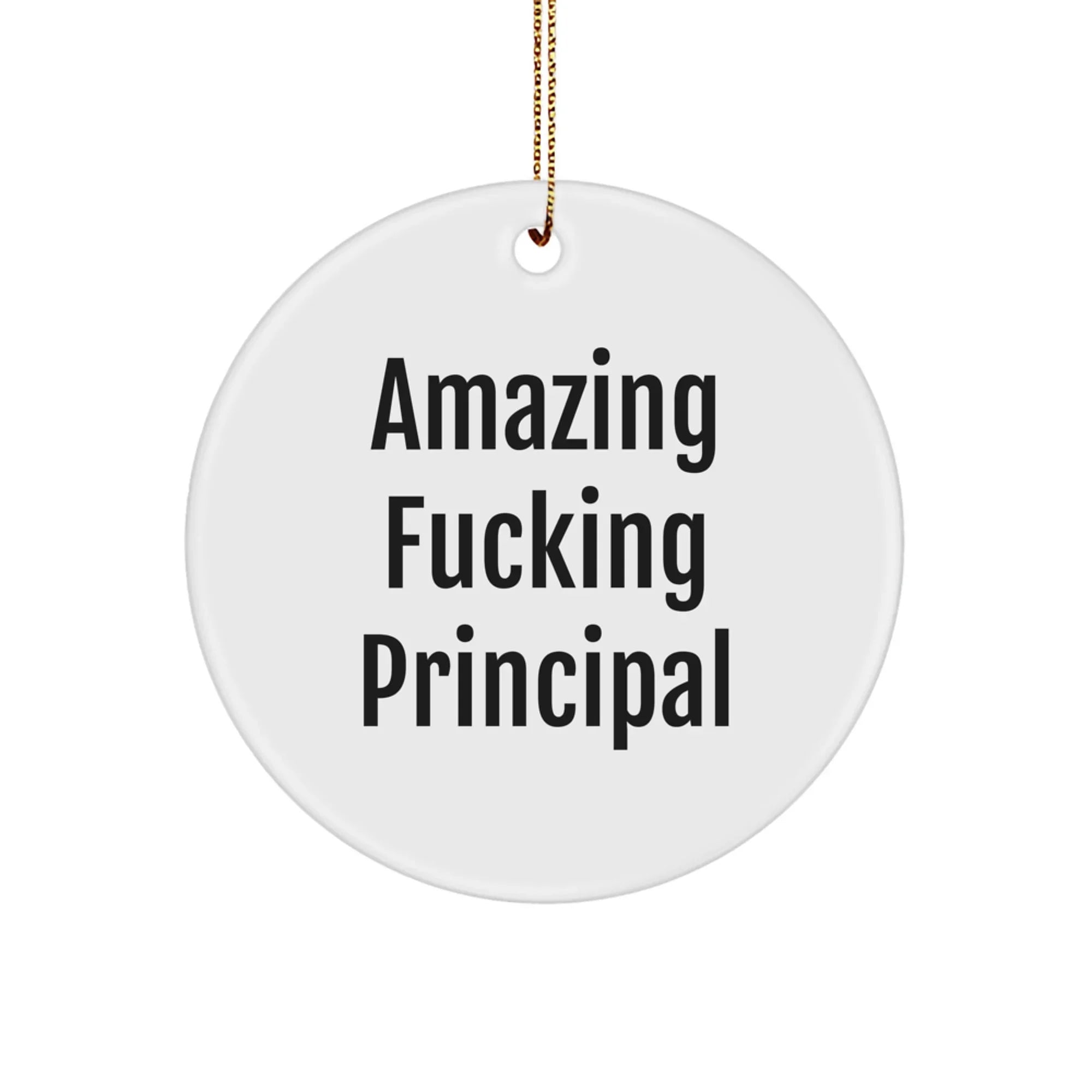 Funny Christmas Principal Gifts for Men, Women, Coworkers, or Friends - 'Amazing F--king Principal' Circle Ornament for Principal Appreciation