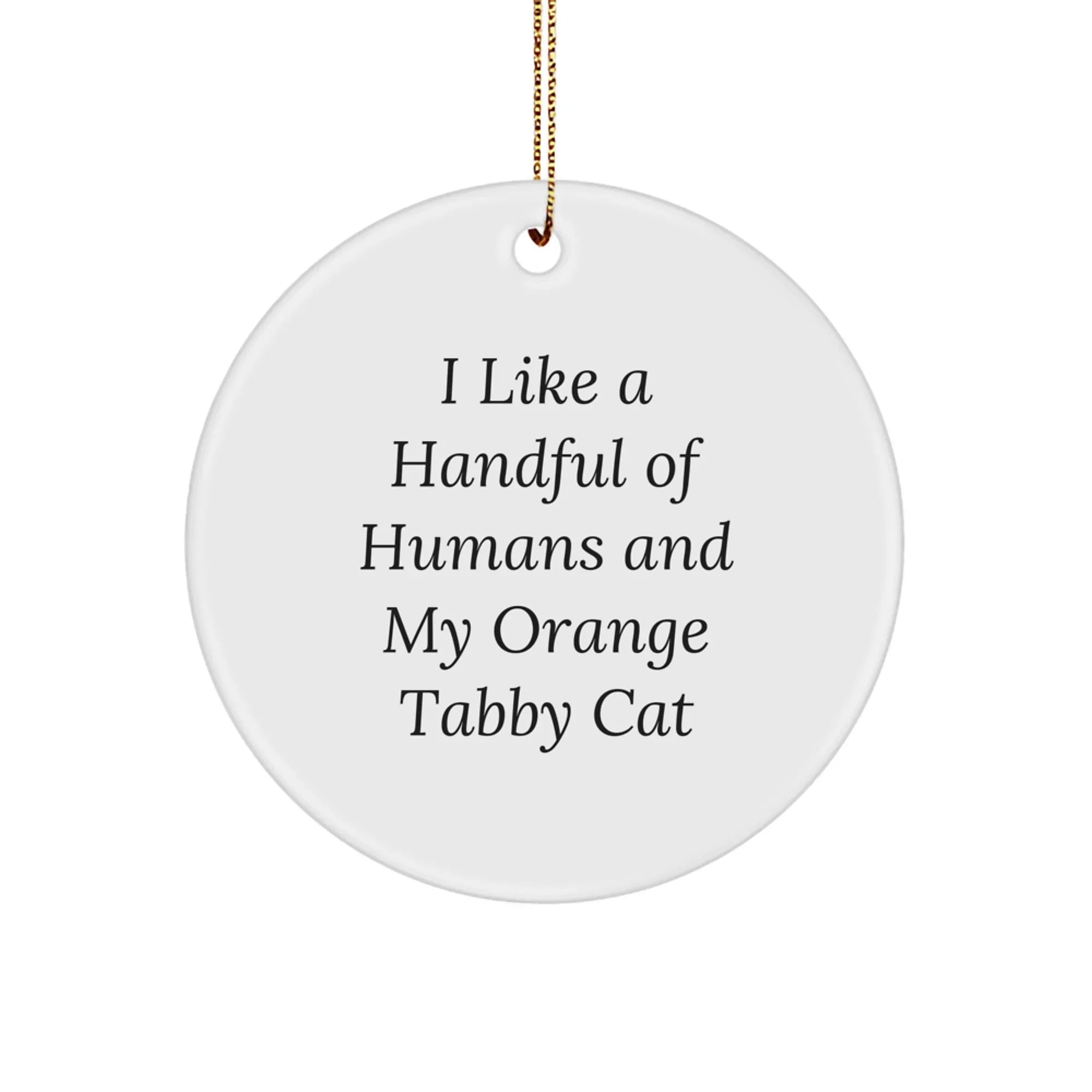 Funny Orange Tabby Cat Christmas Unique Gifts for Men, Women, Friends, Family - 'I Like A Handful Of Humans And My Orange Tabby Cat' Circle Ornament
