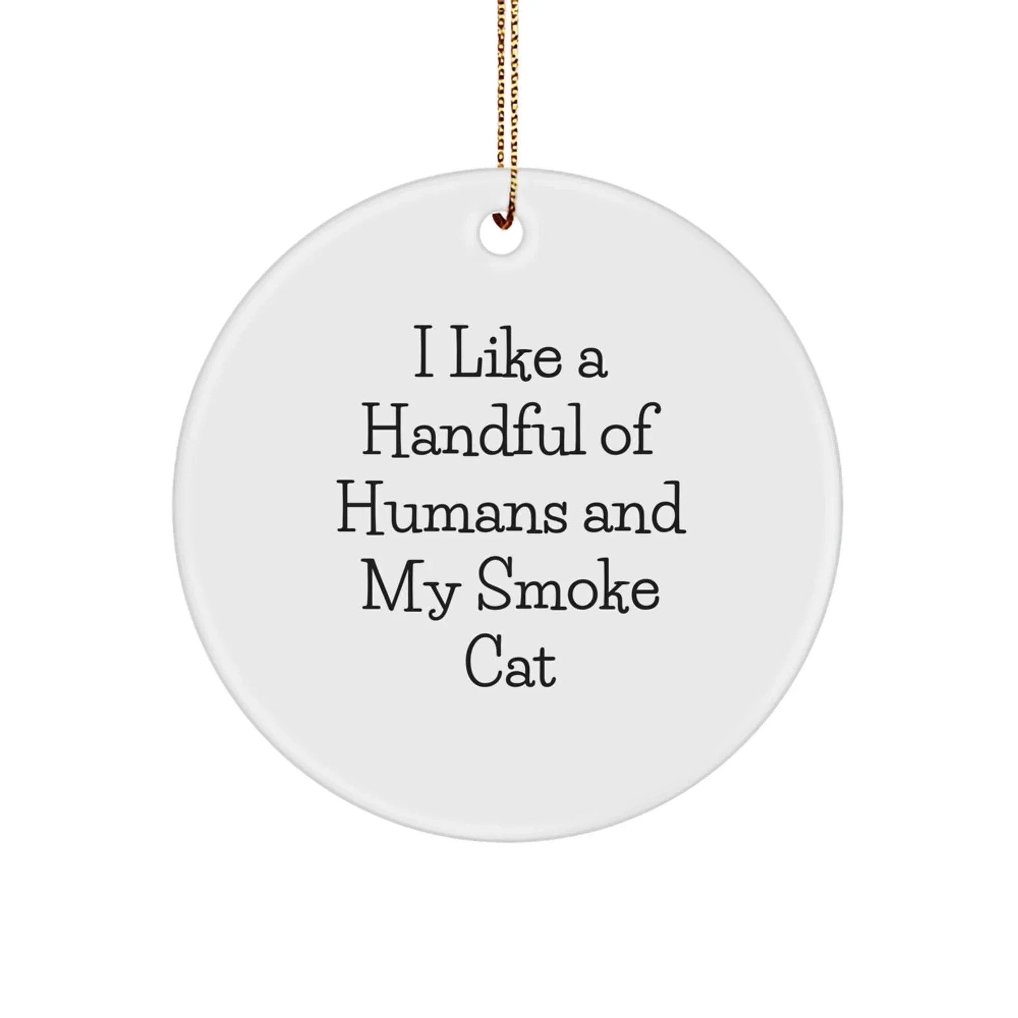 Funny Smoke Cat Christmas Unique Gifts from Friends - 'I Like A Handful Of Humans And My Smoke Cat' Circle Ornament, Unique Christmas Circle Ornament for Men, Women, Smoke Cat Enthusiasts