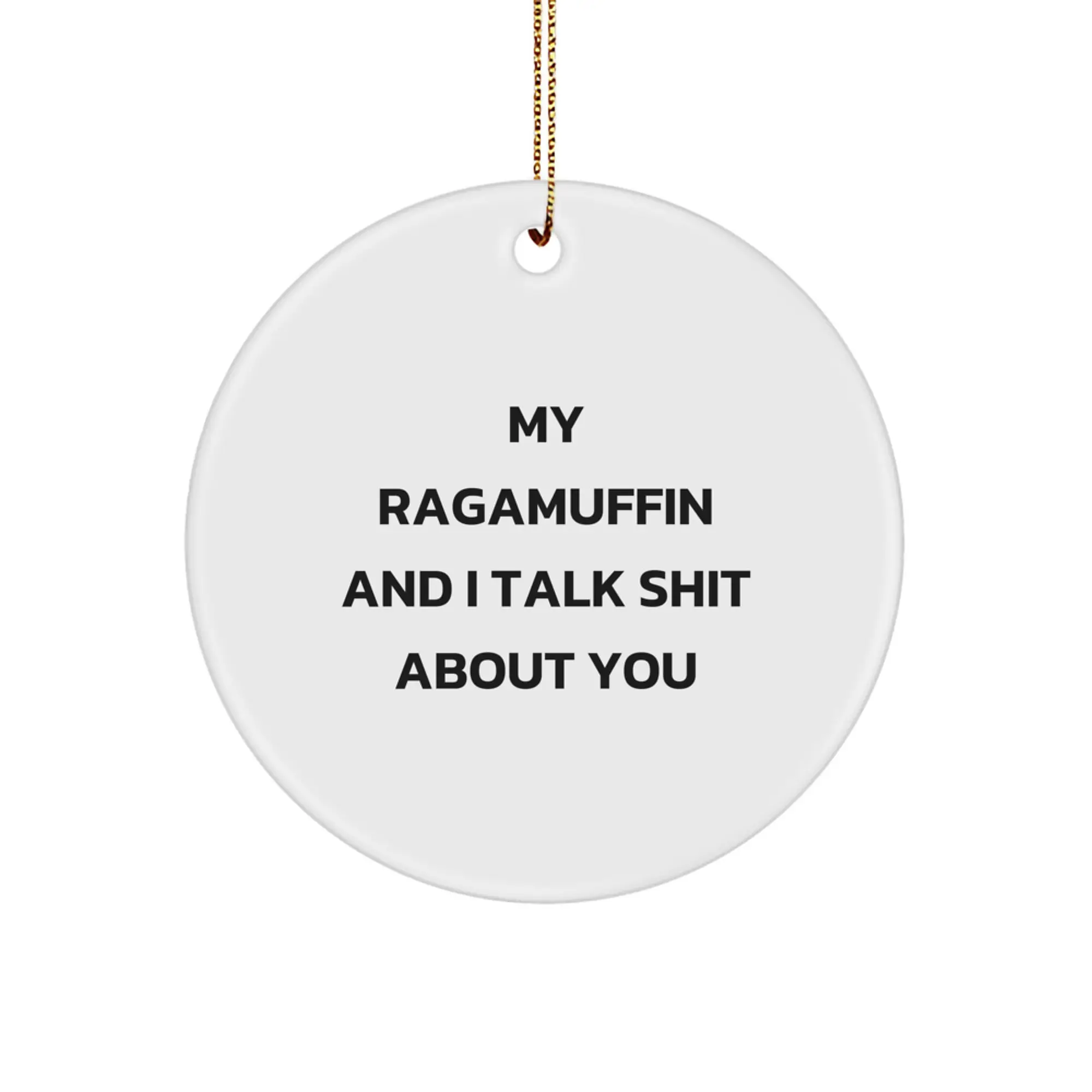 Funny Ragamuffin Cat Lover Gifts for Women Friends Family, Circle Ornament with 'My Ragamuffin And I Talk Shit About You' Quote, Christmas Unique Gifts - Image 1