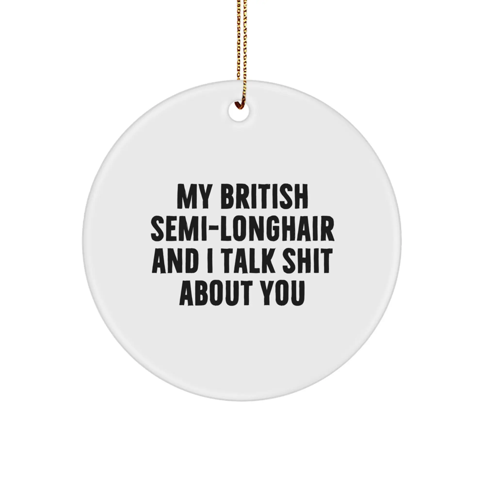 Funny British Semi-Longhair Cat Gifts for Family Members, British Semi-Longhair Cat Circle Ornament with My British Semi-longhair And I Talk Shit About You Quote, Christmas Unique Gifts - Image 1