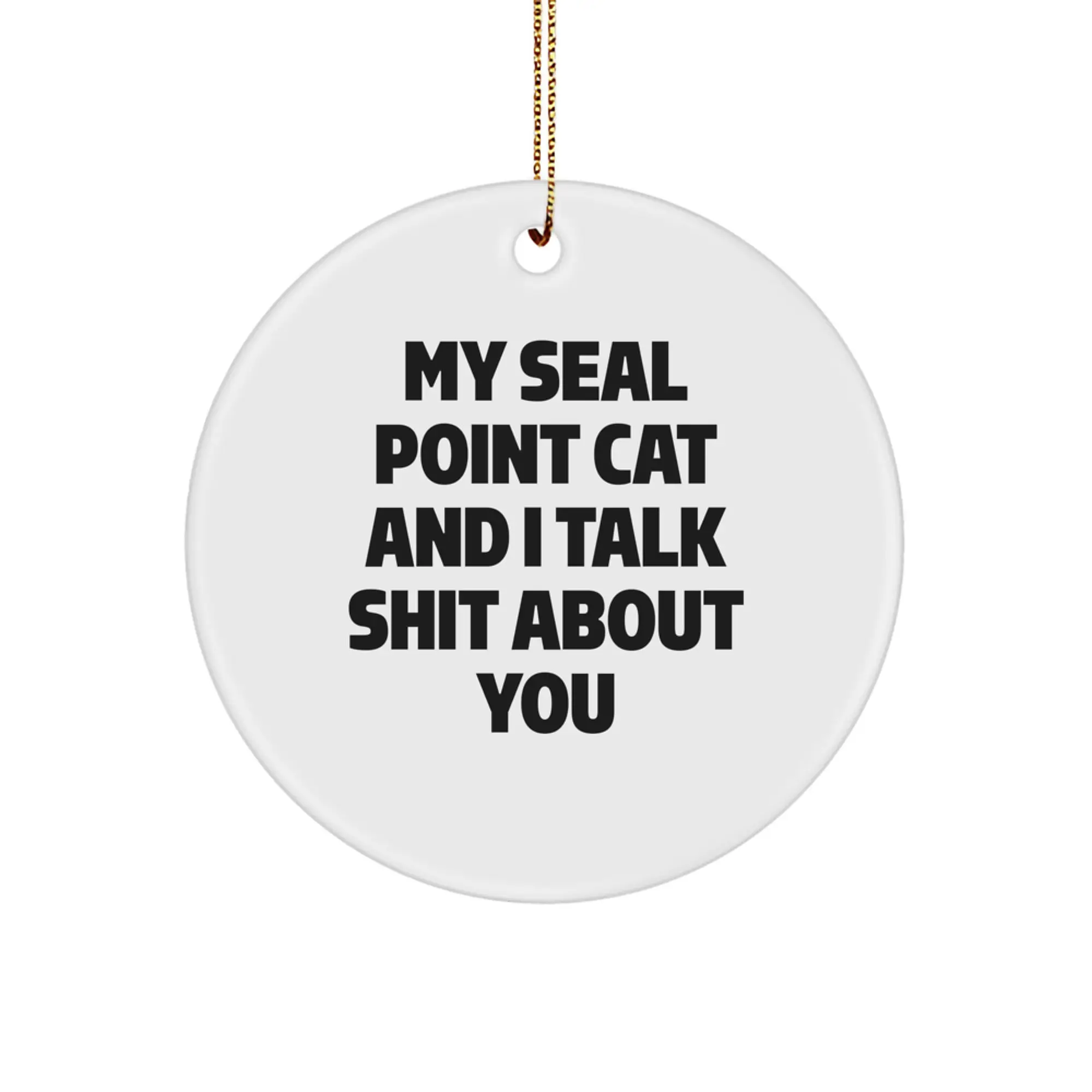 Funny Seal Point Cat Gifts Circle Ornament for Women Friends Family from Men, Unique Christmas Decorations for Home Office Desk, 'My Seal Point Cat And I Talk Shit About You' Quote - Image 1