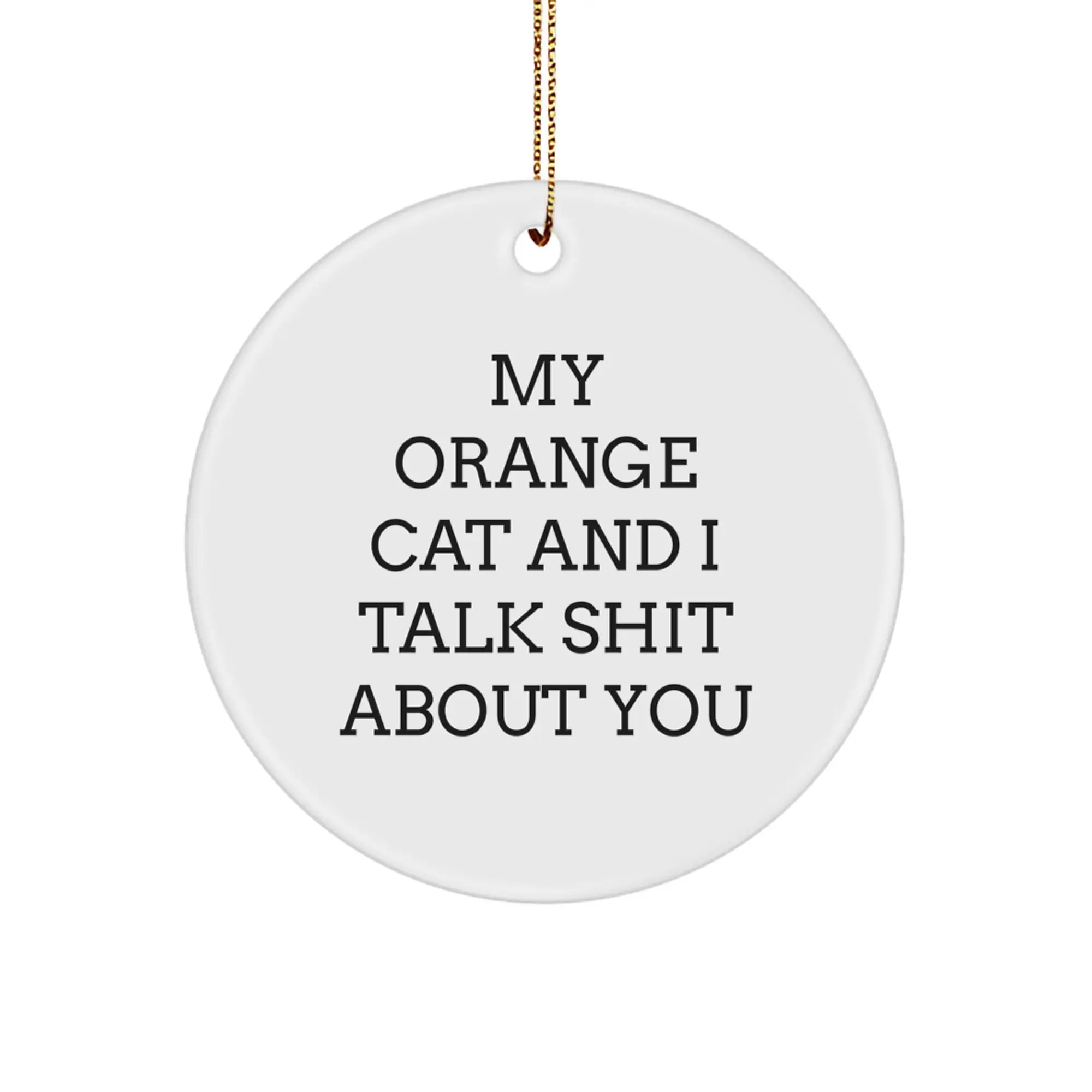 Funny Orange Cat Gifts for Friends Circle Ornament - 'My Orange Cat And I Talk Shit About You' - Christmas Unique Gifts from Men to Women, Family, Coworkers, Orange Cat Lovers - Image 1