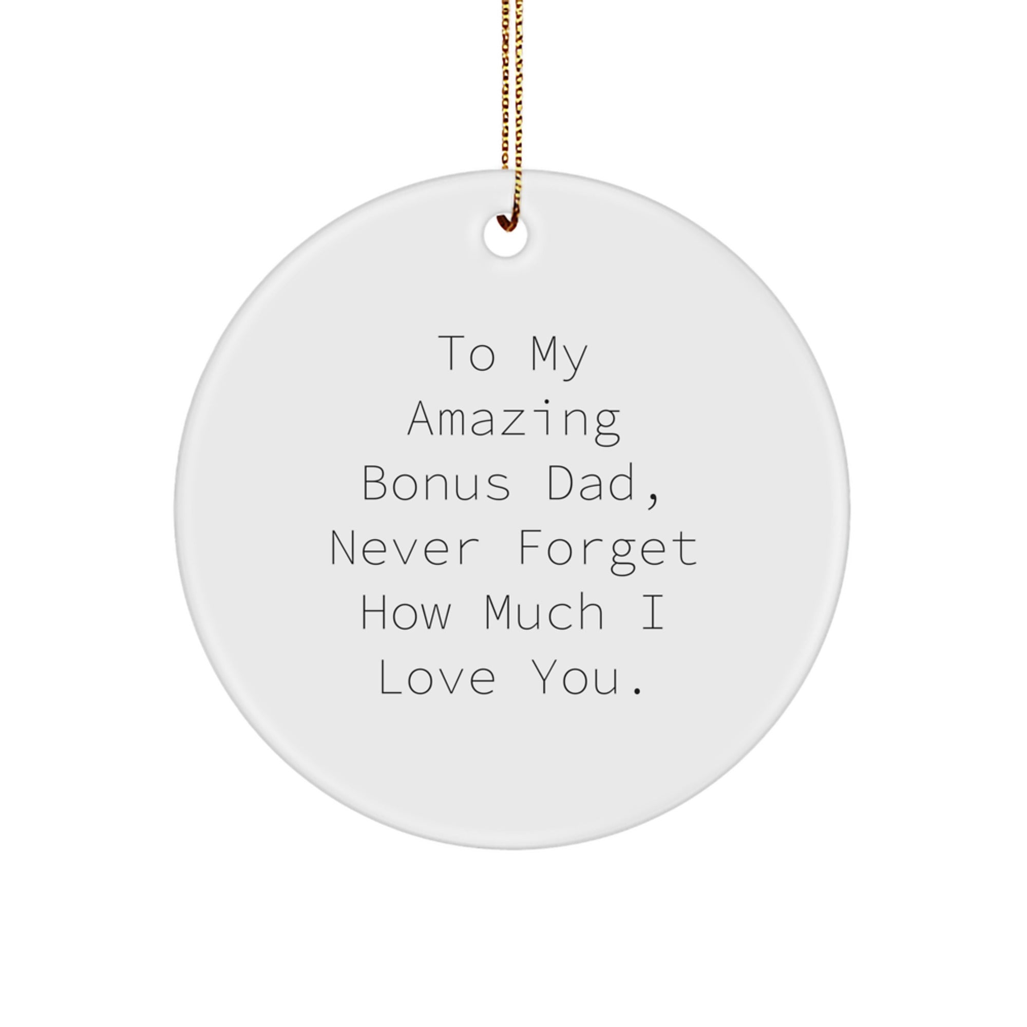 Funny Bonus Dad Circle Ornaments, Gifts from Family, Unique Christmas Unique Gifts for Bonus Dad, To My Amazing Bonus Dad, Never Forget How Much I Love You.