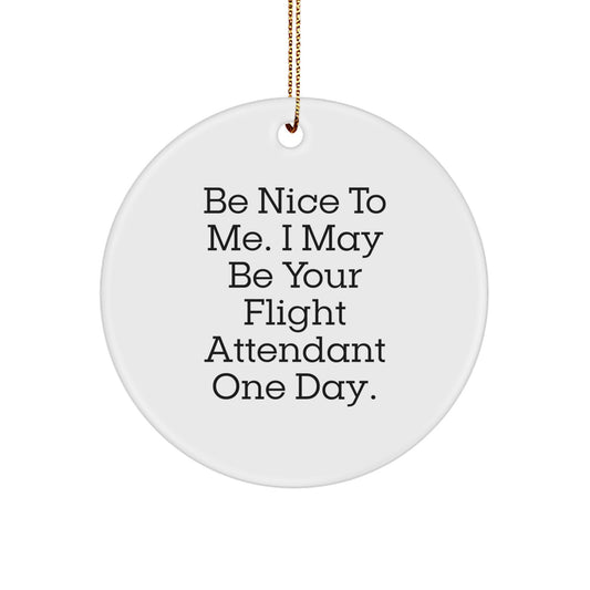 Funny Flight Attendant Gifts from Friends - Be Nice To Me Circle Ornament for Flight Attendants, Christmas Unique Present for Coworkers, Family, and Friends