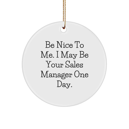 Funny Sales Manager Gifts From Friends for Christmas Unique Circle Ornaments, Be Nice To Me. I May Be Your Sales Manager One Day. - Image 1