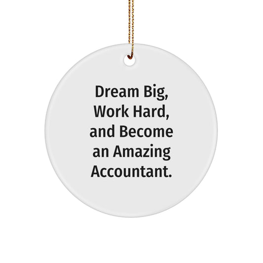 Gifts from Friends, Family, and Coworkers - Inspirational Accountant Circle Ornament, 'Dream Big, Work Hard, And Become An Amazing Accountant.' for Christmas - Image 1