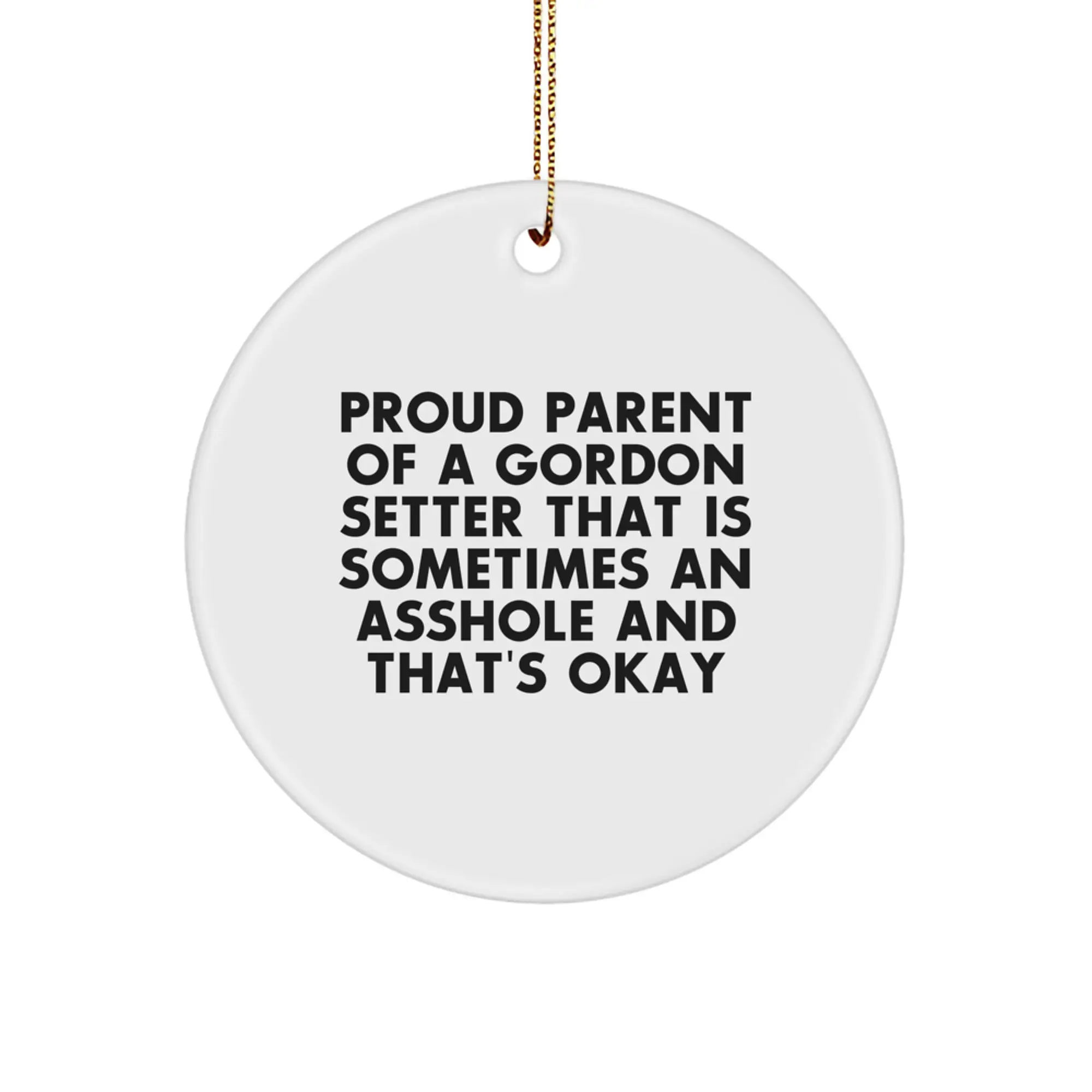 Gordon Setter Dog Lover Gifts from Friends, Family, or Coworkers - Proud Parent of a Gordon Setter That Is Sometimes an Asshole and That's Okay Christmas Unique Circle Ornament - Image 1
