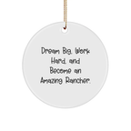 Rancher Gifts from Friends - 'Dream Big, Work Hard' Inspirational Circle Ornament, White, Christmas Unique Presents - Image 1