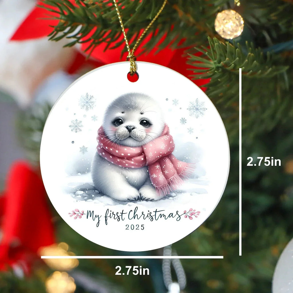 My First Christmas 2025 Arctic Seal Pup Tree Ornament Baby’s First Christmas Keepsake, Cute Newborn Gift