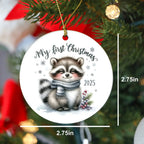 My First Christmas 2025 Raccoon Ornament – Baby’s First Christmas Keepsake, Cute Newborn Gift, Durable MDF Ornament with Gold Cord
