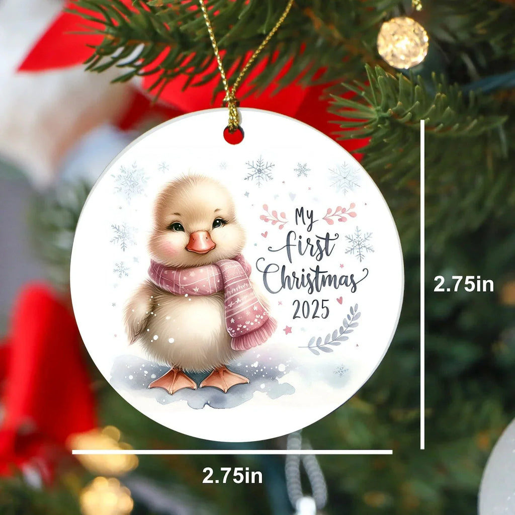 My First Christmas 2025 Duckling Ornament – Baby’s First Christmas Keepsake, Cute Newborn Gift, Durable MDF Ornament with Gold Cord