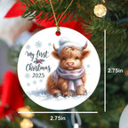 My First Christmas 2025 Highland Calf Ornament – Baby’s First Christmas Keepsake, Cute Newborn Gift, Durable MDF Ornament with Gold Cord