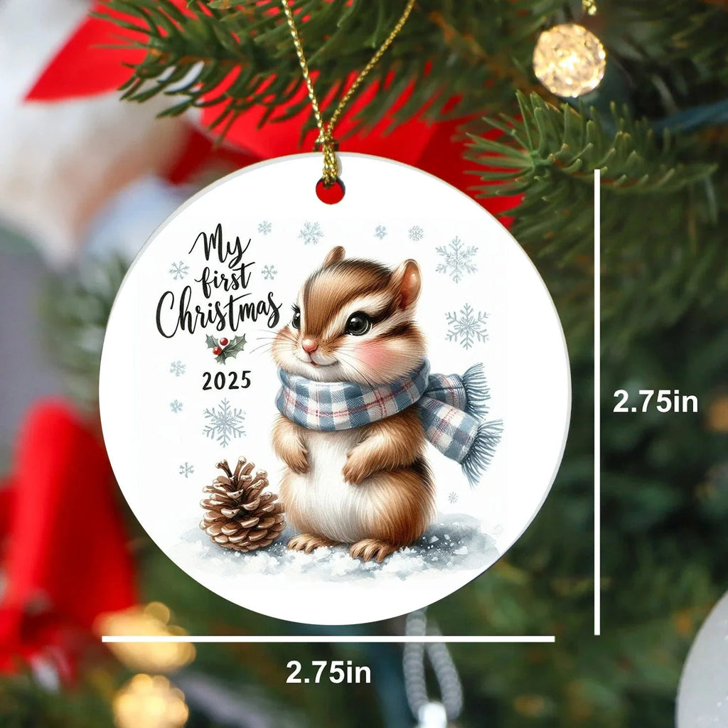 My First Christmas 2025 Chipmunk Ornament – Baby’s First Christmas Keepsake, Cute Newborn Gift, Durable MDF Ornament with Gold Cord