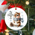 My First Christmas 2025 Chipmunk Ornament – Baby’s First Christmas Keepsake, Cute Newborn Gift, Durable MDF Ornament with Gold Cord