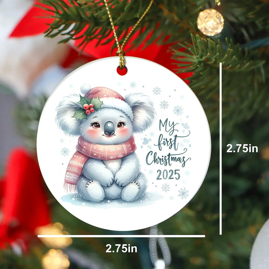 My First Christmas 2025 Koala Ornament – Baby’s First Christmas Keepsake, Cute Newborn Gift, Durable MDF Ornament with Gold Cord