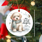 My First Christmas 2025 Puppy Ornament – Baby’s First Christmas Keepsake, Cute Newborn Gift, Durable MDF Ornament with Gold Cord