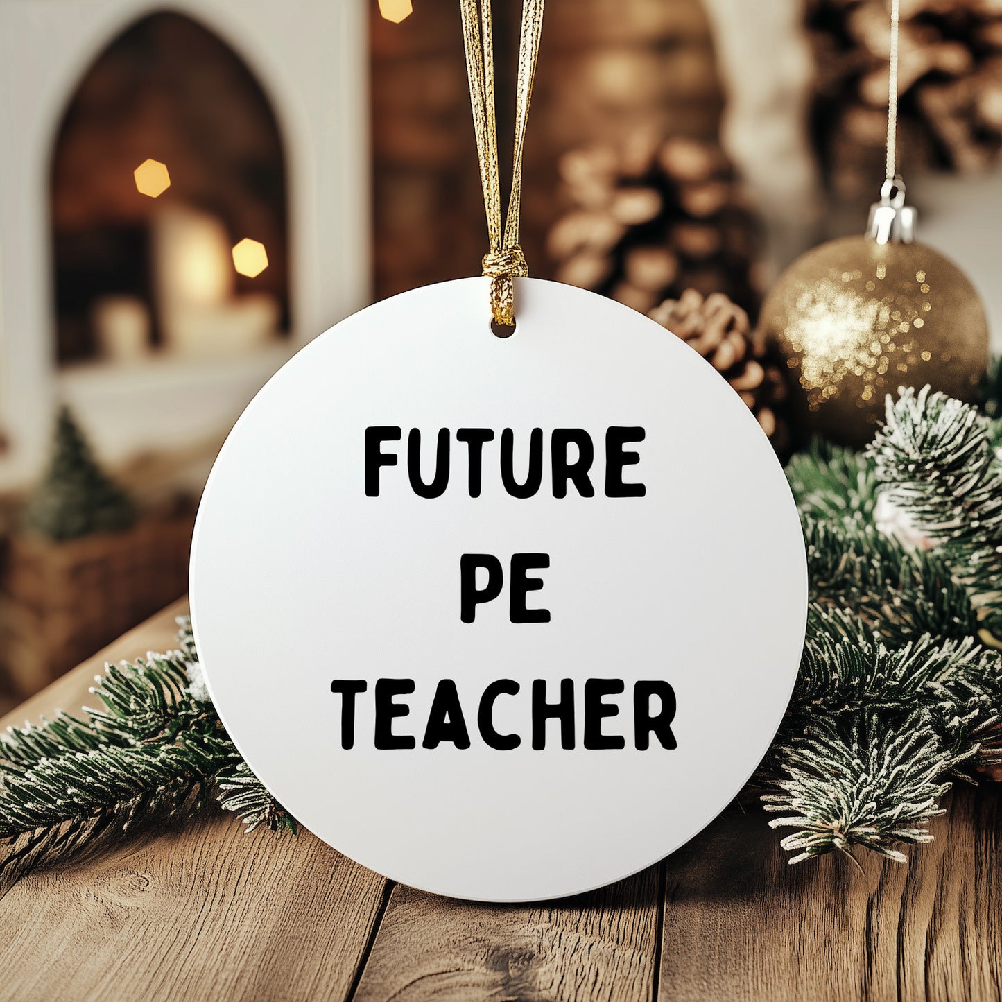 Funny Inspirational PE Teacher Circle Christmas Ornament, 'Future PE Teacher' Gifts