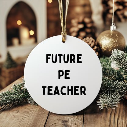 Funny Inspirational PE Teacher Circle Christmas Ornament, 'Future PE Teacher' Gifts